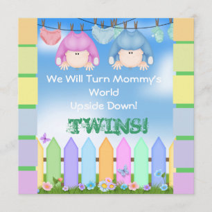 BABY SHOWER Invitations boy and girl TWINS! Kaart