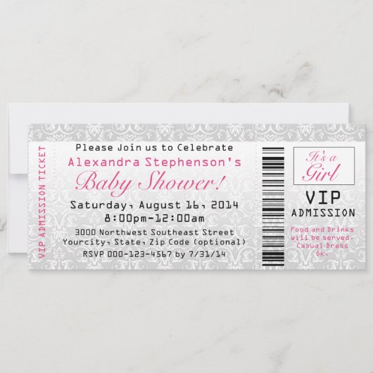 Baby shower Invitations de billets, Fille (Devant)