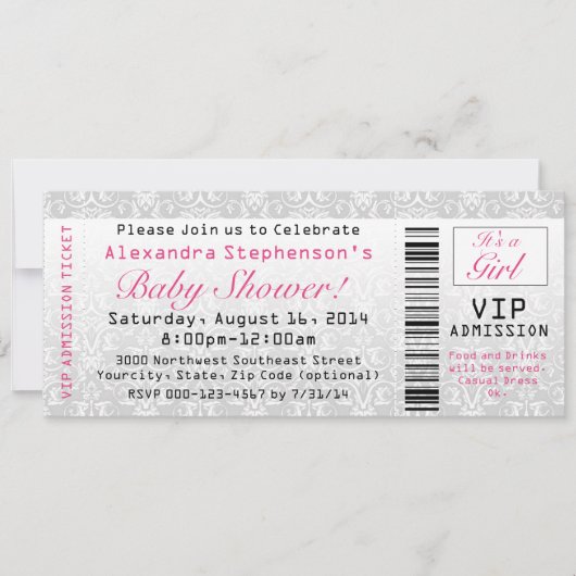 Baby shower Invitations de billets, Fille (Devant)