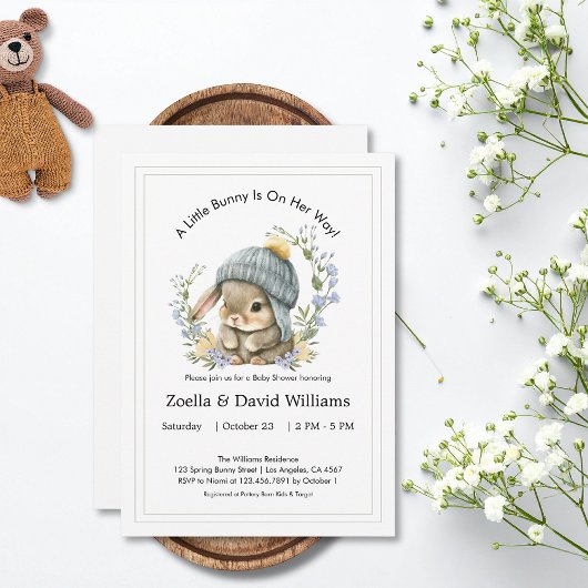Baby Shower Invitations Watercolor Simple Bunny