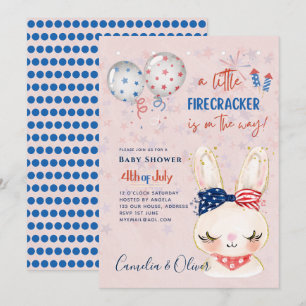 baby shower INVITE Firecracker Bunny Kaart