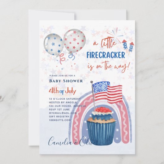 baby shower INVITE Firecracker Cupcake Kaart (Voorkant)