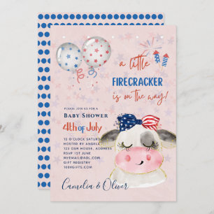 baby shower INVITE Firecracker Koe 4 juli Kaart