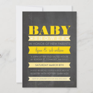 BABY SHOWER INVITE modern karton geel grijs Kaart