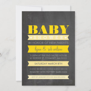 BABY SHOWER INVITE modern krijtbord geel grijs Kaart