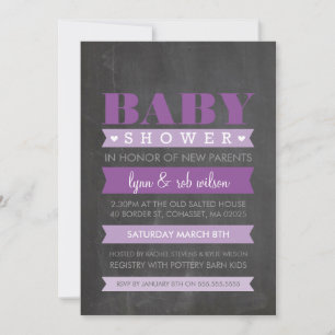 BABY SHOWER INVITE modern krijtbord paarse Kaart