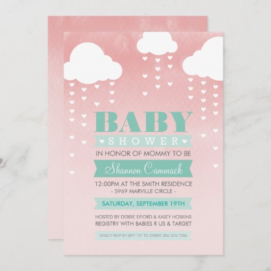 BABY SHOWER INVITE ombre waterverf mint koraal Kaart (Voorkant / Achterkant)