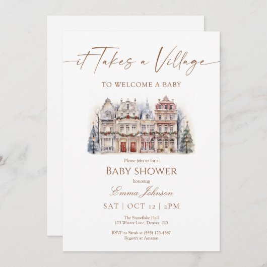 baby shower "It Takes a Village" Bedankkaart (Voorkant / Achterkant)