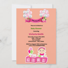 Baby shower It's a Girl ballons Invitation Feestdagenkaart