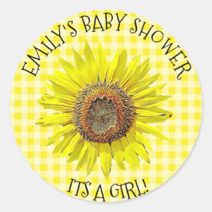 baby shower ITS A GIRL Sunflower Stickers
