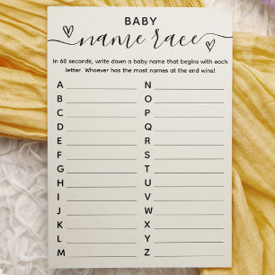 Baby shower Jeu Nom du bébé Carte de course