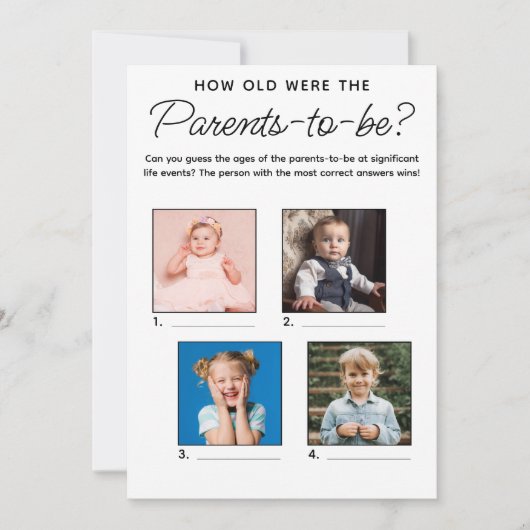 Baby shower Jeu Quel Âge Était La Carte Des Parent (Devant)
