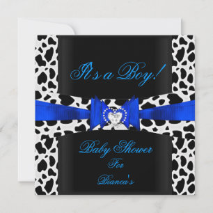 Baby Shower Jongen Baby Blauw Zwart Wit Koe Print Kaart