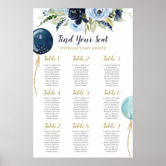 Baby shower-jongen-ballonnen poster (Voorkant)