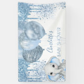 Baby shower jongen blauw glitter olifant zilver spandoek (Verticaal)