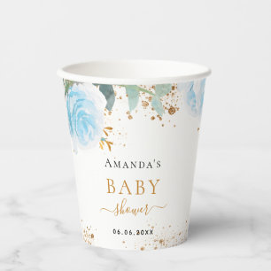 Baby shower jongen blauwe florale eucalyptus papieren bekers