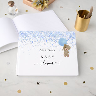 Baby shower jongen blauwe teddybeer glitter gastenboek