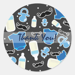 Baby Shower Jongen Dingen Blauw & Grijs Modern Fav Ronde Sticker