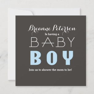 Baby Shower JONGEN Grijs Lichtblauw Modern Uitnodi Kaart