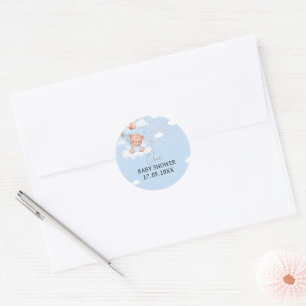 Baby shower jongen licht blauw knuffel beer ronde sticker