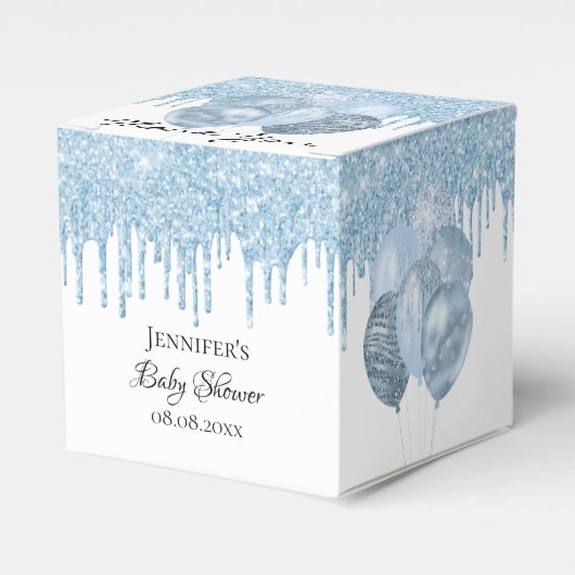 Baby shower jongen lichtblauwe witte ballonnen bedankdoosjes (Voorkant Zijde)