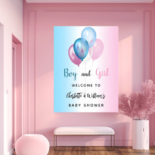 Baby shower jongen meisje blauw roze welkom poster