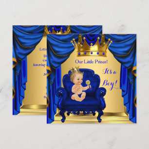 Baby Shower Jongen Prins Koninklijk Blauw Goud Blo Kaart