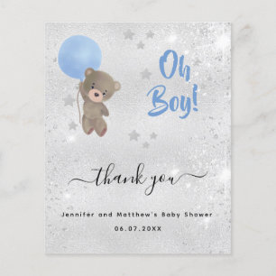 Baby shower jongen teddy beer Silver bedankt