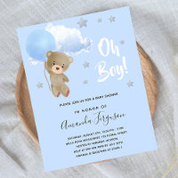 Baby shower jongen teddy draagt begrotingsuitnodig