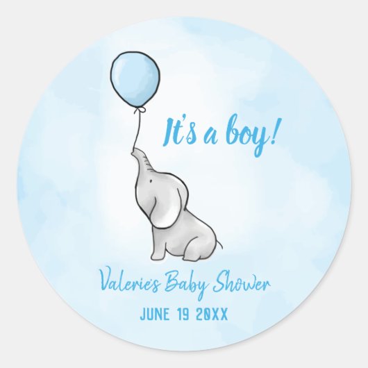 Baby shower jongen van de acute olifant ronde sticker (Voorkant)