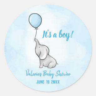 Baby shower jongen van de acute olifant ronde sticker