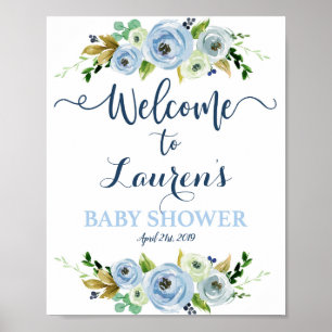 Baby shower jongen welkomstbord, florblauw poster