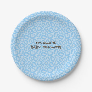 Baby Shower Jongens Blauwe Cheetah Luipaard Safari Papieren Bordje