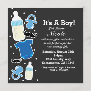 Baby Shower Jongens Spullen Blauw & Grijs Modern Kaart
