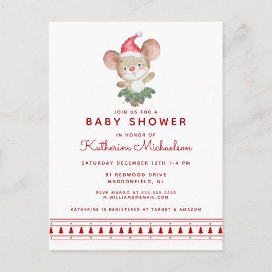 Baby shower | Joyeuse invitation de la souris de N (Devant)