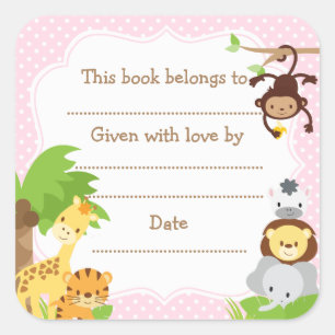 Baby shower Jungle autocollant plaque rose