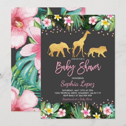 Baby shower Jungle Invitation Baby shower tropical (Devant / Derrière)