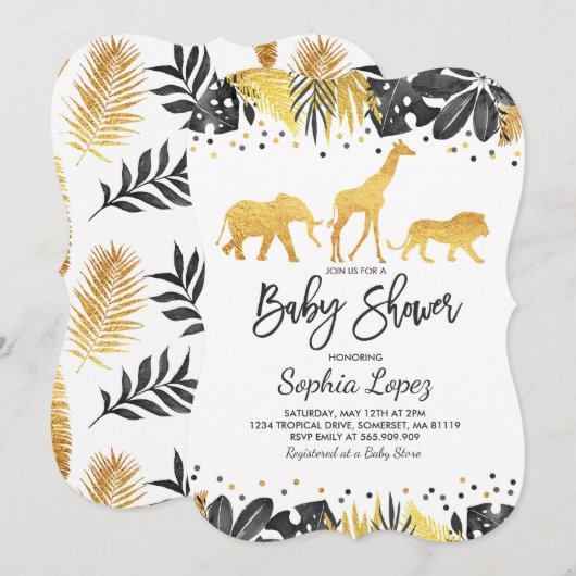 Baby shower Jungle Invitation Baby shower tropical (Devant / Derrière)