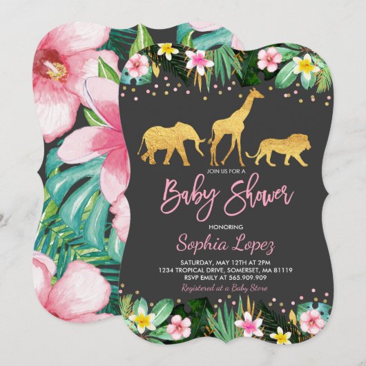 Baby shower Jungle Invitation Baby shower tropical (Devant / Derrière)