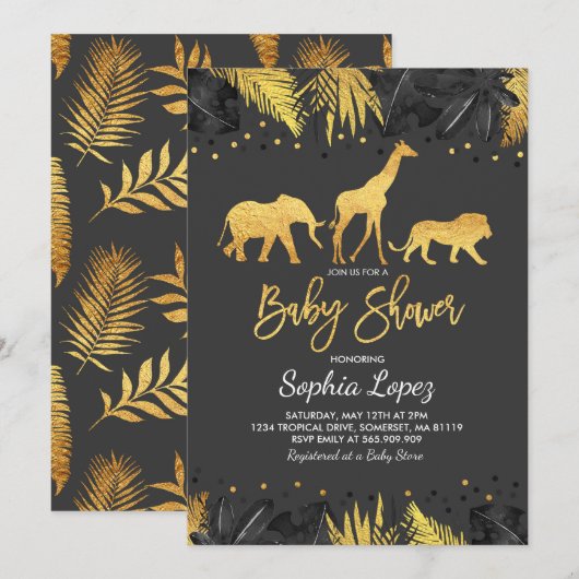 Baby shower Jungle Invitation Baby shower tropical (Devant / Derrière)