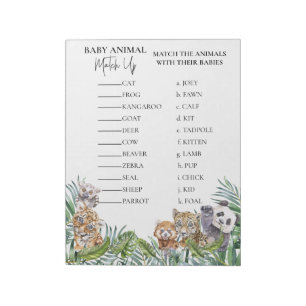 Baby Shower Jungle Tropisch Match Up Spel Notitieblok