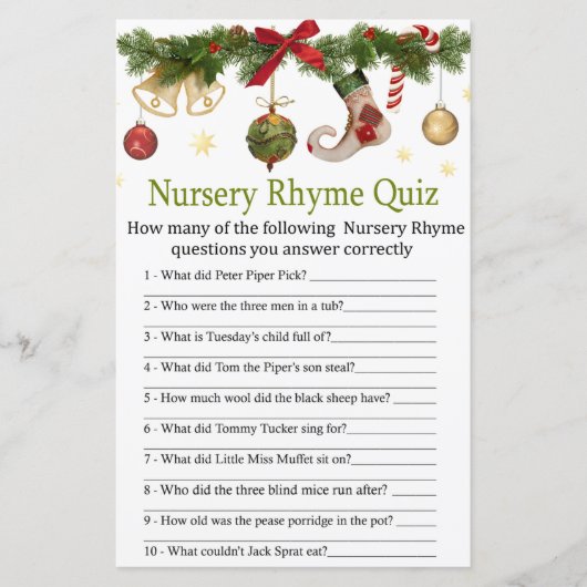baby shower kerst met Nursery Rhyme Quiz (Voorkant)