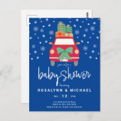 BABY SHOWER | Kerstfeestdag rode auto Briefkaart (Voorkant / Achterkant)