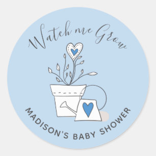 Baby Shower Kijk hoe ik groei Blauwe Hart Plant Ronde Sticker