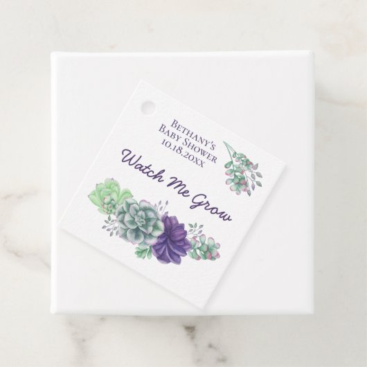 Baby shower Kijk me groeien Paarse vettige Plant Bedankjes Labels (In situ)