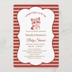 Baby Shower Kitten Roze en Bourgondische Strepen Kaart