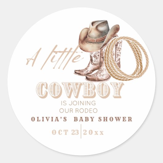 Baby shower Kleine Cowboy Ronde Sticker (Voorkant)