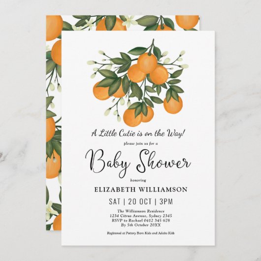 Baby shower kleine cutie botanische citrusSinaasap Kaart (Voorkant / Achterkant)