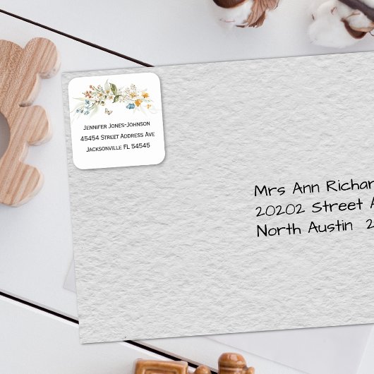 Baby shower Kleurrijk Bloemen Adres Vierkante Sticker