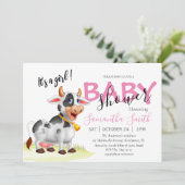 Baby shower, Koe roze uitnodiging (Staand voorkant)